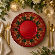 Green Gold Art Deco Leaf Charger Plate | Botanical Wreath Tableware - scene view 2