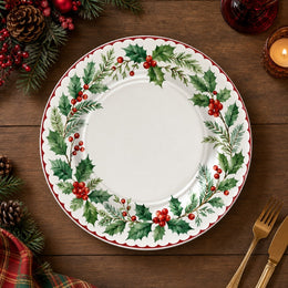 Christmas Holly Wreath Charger Plate – Watercolor Holiday Table Decor - effect view 1