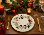 Christmas Holly Charger Plate – Cream Holiday Table Decor with Gold Rim - scene view 1