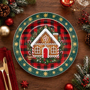Christmas Gingerbread House Charger Plate – Red Plaid Holiday Tableware - effect view 1