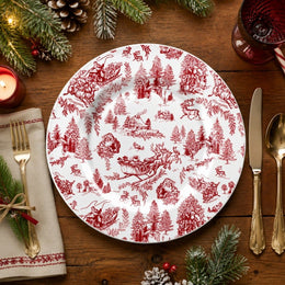 Christmas Red Toile Charger Plates - Vintage Holiday Table Decor - effect view 1