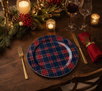 Navy Blue Tartan Plaid Charger Plates - Holiday Table Decor Set - scene view 1
