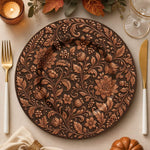 Vintage Floral Wood Charger Plate – Gold Embossed Botanical Wedding Tray - effect view 1