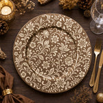 Cream Botanical Scrollwork Brown Charger Plate – Elegant Floral Under Plate - effect view 1