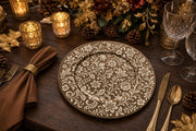 Cream Botanical Scrollwork Brown Charger Plate – Elegant Floral Under Plate - scene view 1