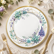 Modern Botanical Wedding Charger Plate – Gold Geometric Succulent Underplate - effect view 1