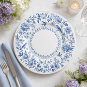 * Elegant white wedding charger plate featuring a delicate green and white floral pattern border design.