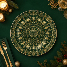 Dark Green Vintage Floral Charger Plates - Elegant Wedding Table Decor Set - MintiHome