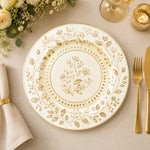 **Elegant Botanical White Charger Plate – Gold Rimmed Greenery Under Plate** (69 characters) - effect view 1