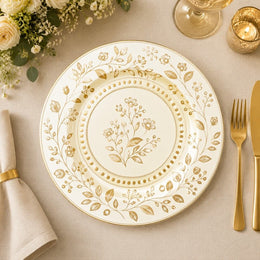 **Elegant Botanical White Charger Plate – Gold Rimmed Greenery Under Plate** (69 characters) - effect view 1