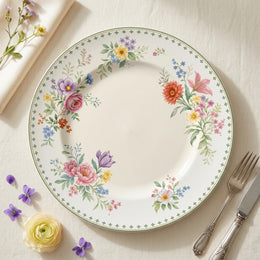 Classic White Beaded Charger Plates – Modern Round Table Decor Set - effect view 1