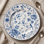 * Classic white beaded charger plate with a textured rim, showing its clean, round design.