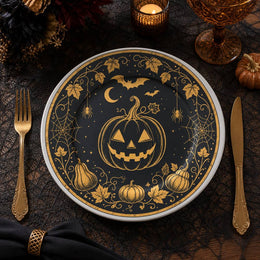 * Vintage winter blue jay charger plate with pine branches, red berries, and distressed gold rim on cream background.