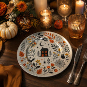 Halloween Haunted House Charger Plate – Silver Metallic Fall Table Decor - scene view 1