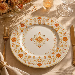 Vintage Floral Charger Plate - Autumn Orange Flower Under Plate - effect view 1