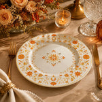 Vintage Floral Charger Plate - Autumn Orange Flower Under Plate - scene view 1