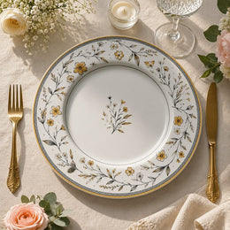 Vintage Floral Charger Plate – White Ceramic Wedding Table Decor - effect view 1