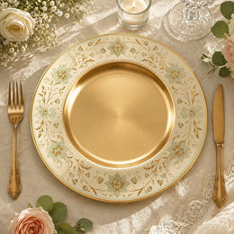 Vintage Floral Gold Charger Plate – Elegant Wedding Table Underplate - MintiHome