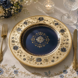 Navy & Gold Charger Plate – Vintage Floral Underplate for Weddings (66 chars) - MintiHome