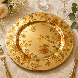 Gold Wedding Charger Plate – Vintage Floral & Bird Decorative Plate - MintiHome