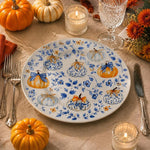 Thanksgiving Pumpkin Charger Plate - Blue Floral Dinner Table Decor - MintiHome