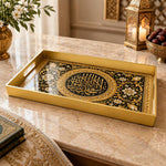 Ramadan Plastic Serving Tray – Black Gold Medallion plastic serving tray shown in a rectangular product view.