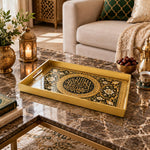 Ramadan Plastic Serving Tray – Black Gold Medallion plastic serving tray shown in a rectangular styled scene.