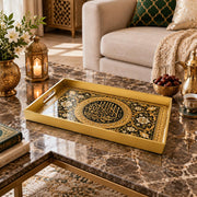 Ramadan Plastic Serving Tray – Black Gold Medallion plastic serving tray shown in a rectangular styled scene.