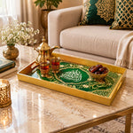 Ramadan Plastic Serving Tray – Green and Black Script plastic serving tray shown in a rectangular styled scene.