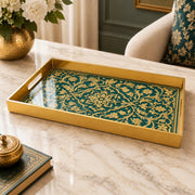 Ramadan Plastic Serving Tray – Green Gold Medallion plastic serving tray shown in a rectangular product view.