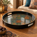 Ramadan Plastic Serving Tray – Black Colour Medley plastic serving tray shown in a round product view.