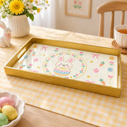 Easter Decorative Serving Tray – Gold Folk Egg Medallion plastic serving tray shown in a rectangular product view.