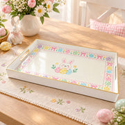 Easter Decorative Serving Tray – Grey Blue Folk Egg plastic serving tray shown in a rectangular product view.