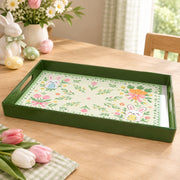 Easter Decorative Serving Tray – Green Folk Floral plastic serving tray shown in a rectangular product view.