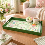 Easter Decorative Serving Tray – Green Folk Floral plastic serving tray shown in a rectangular styled scene.