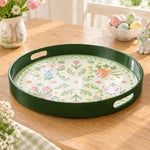 Easter Decorative Serving Tray – Green Folk Floral plastic serving tray shown in a round product view.