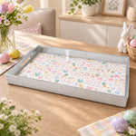 Easter Decorative Serving Tray – Silver Folk Egg Medallion plastic serving tray shown in a rectangular product view.