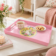 Easter Decorative Serving Tray – Pink Folk Bloom Medley plastic serving tray shown in a rectangular styled scene.