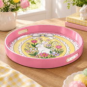 Easter Decorative Serving Tray – Pink Folk Bloom Medley plastic serving tray shown in a round product view.