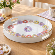 Easter Decorative Serving Tray – Cream Folk Egg Medallion plastic serving tray shown in a round product view.