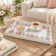 Easter Decorative Serving Tray – Cream Folk Egg Medallion plastic serving tray shown in a rectangular styled scene.