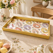 Easter Decorative Serving Tray – Gold Folk Bloom Medley plastic serving tray shown in a rectangular product view.