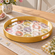 Easter Decorative Serving Tray – Gold Folk Bloom Medley plastic serving tray shown in a round product view.