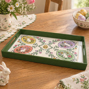 Easter Decorative Serving Tray – Cream Bunny Sprig plastic serving tray shown in a rectangular product view.
