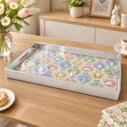 Easter Decorative Serving Tray – Pink Folk Medley Allover plastic serving tray shown in a rectangular product view.