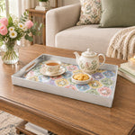 Easter Decorative Serving Tray – Pink Folk Medley Allover plastic serving tray shown in a rectangular styled scene.