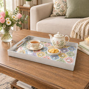 Easter Decorative Serving Tray – Pink Folk Medley Allover plastic serving tray shown in a rectangular styled scene.