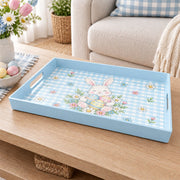 Easter Decorative Serving Tray – Green Check Floral plastic serving tray shown in a rectangular product view.