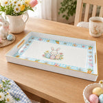 Easter Decorative Serving Tray – Gold Egg Blue Bloom plastic serving tray shown in a rectangular product view.
