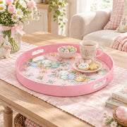 Easter Decorative Serving Tray – Silver Folk Medley plastic serving tray shown in a round styled scene.